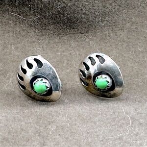 Sterling Silver and Green Bear Paw Earrings